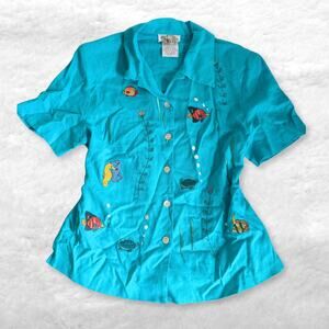 vintage ultra dress new york sea life embroidered button down